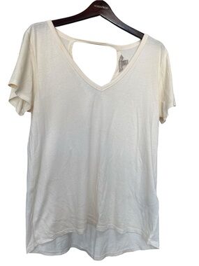 Banana Republic Cream V-Neck Short Sleeve Tee with Open Back